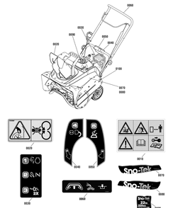 Decals Group Diagram and Parts List for 1696086-938308 2011 Briggs and Stratton Snow Blower